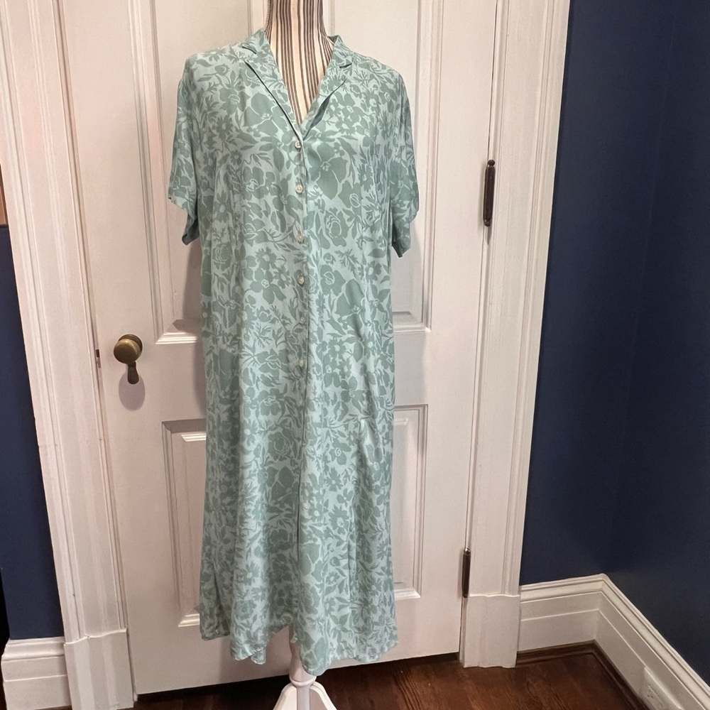 Floral blue Eddie Bauer button dress pockets county granny core D305